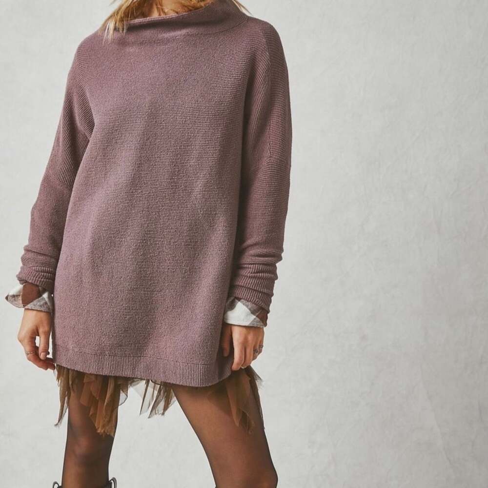 Free People Ottoman Slouchy Tunic Sweater Nutmeg Taupe - Picture 3 of 10